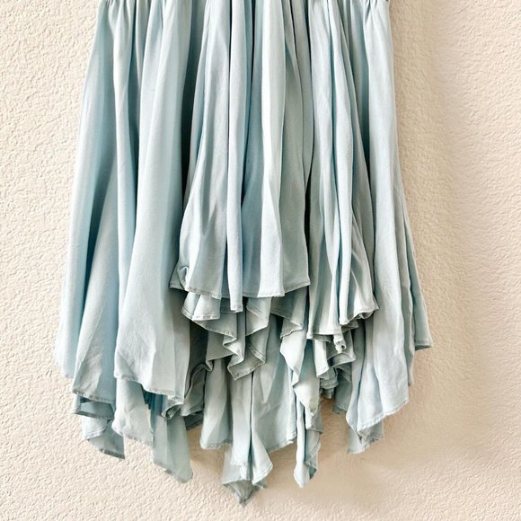 Free People Ruffle Halter Mini Dress Size Small Handkerchief Hem Blue - Picture 7 of 9